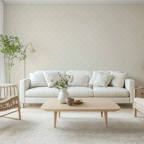 Elegant Beige Damask Pattern Wallpaper