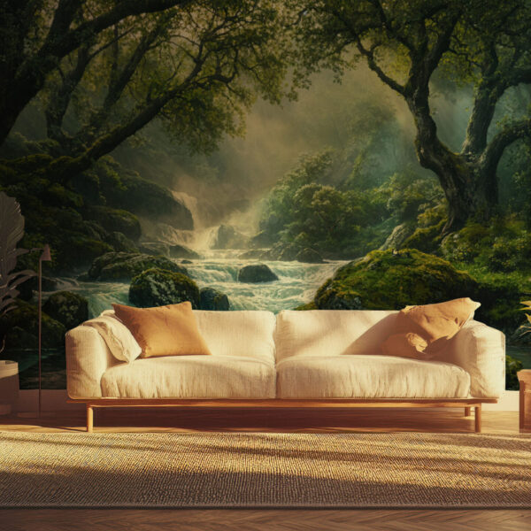 Enchanted Forest Stream with Lush Greenery