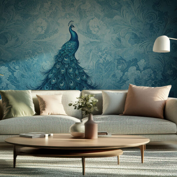 Elegant Blue Peacock with Floral Motifs