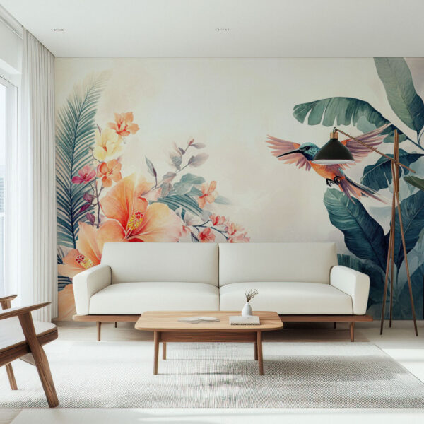 Tropical Floral Paradise with Hummingbird