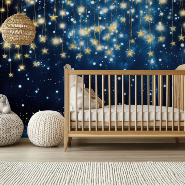 Starlit Galaxy Blue and Gold Wallpaper