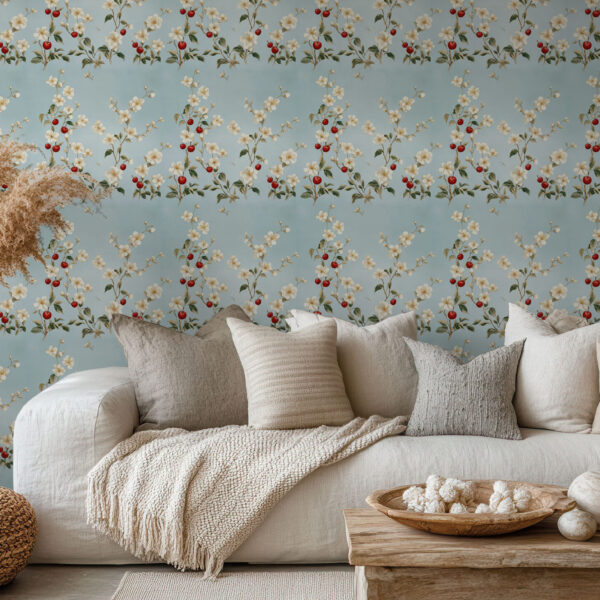 Elegant Floral Pattern with Cherry Motifs