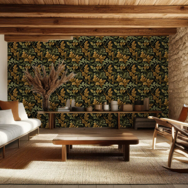 Elegant Botanical Leaves Art Deco Wallpaper