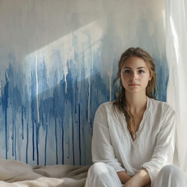 Tranquil Blue Watercolor Drip Effect Wallpaper