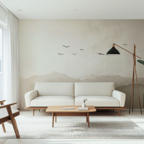 Serene Mountain Landscape with Soaring Birds