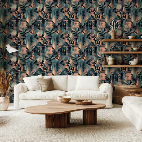 Tropical Geometric Oasis Wallpaper Design