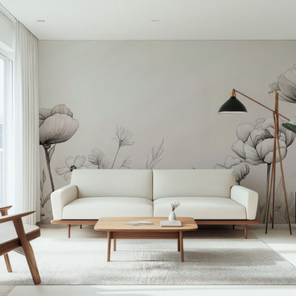 Elegant Botanical Sketch Floral Wallpaper