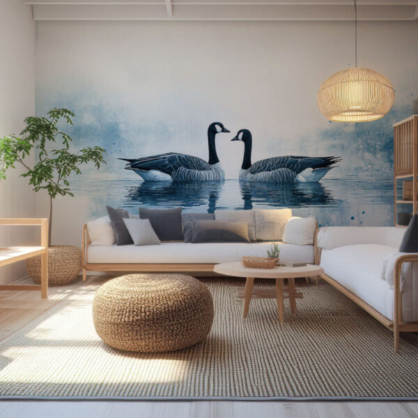 Serene Watercolor Geese in Tranquil Blues