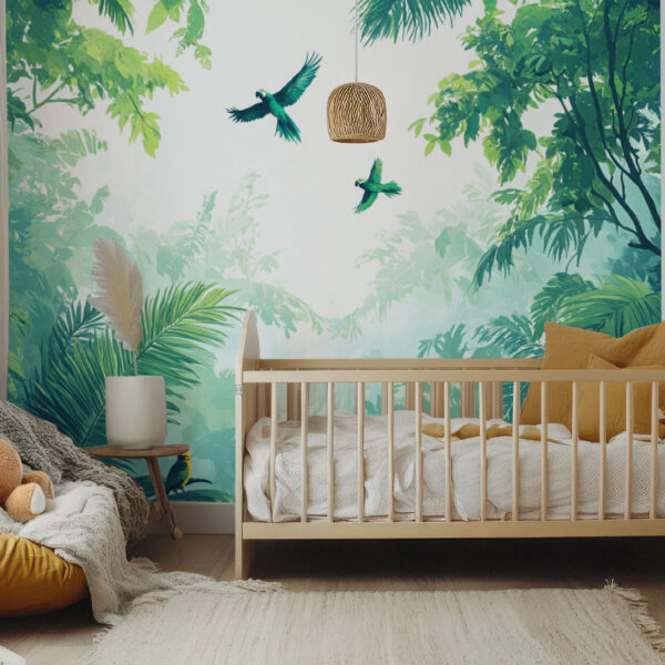 Lush Tropical Paradise with Vibrant Parrots