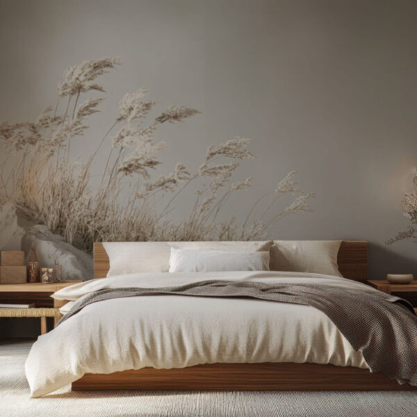 Serene Beige Grassland Scenic Wallpaper