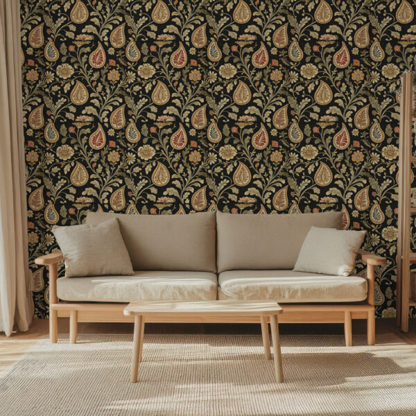 Elegant Floral Botanical Black Wallpaper