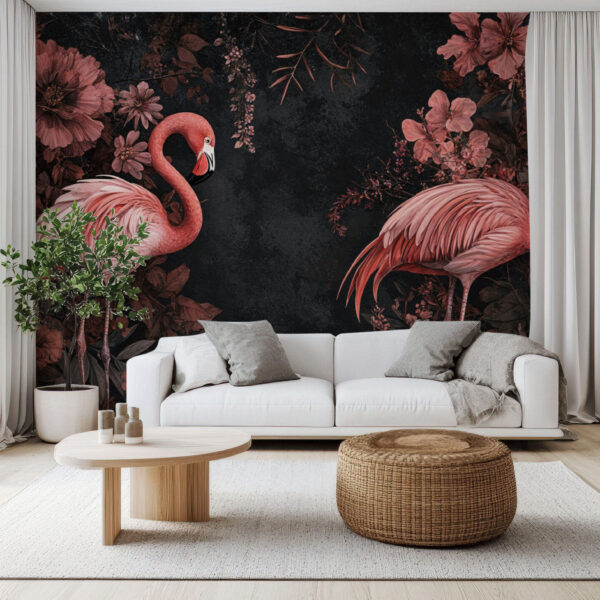 Elegant Flamingo Floral Paradise Wallpaper