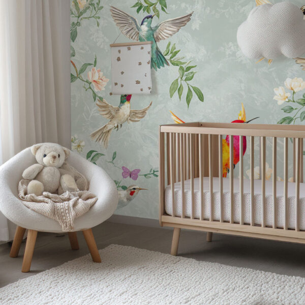 Whimsical Hummingbird Floral Fantasy Wallpaper