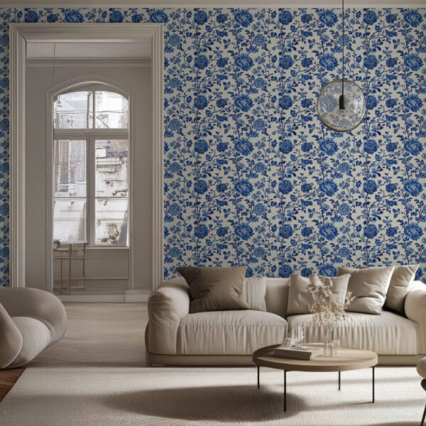 Elegant Blue Floral Pattern Wallpaper
