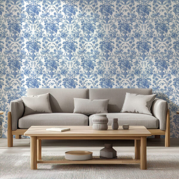 Elegant Blue Floral Baroque Wallpaper Design