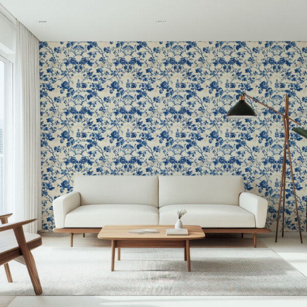 Elegant Blue Floral Botanical Wallpaper