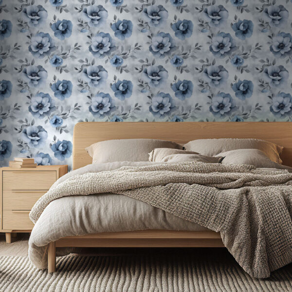 Elegant Blue Floral Botanical Wallpaper
