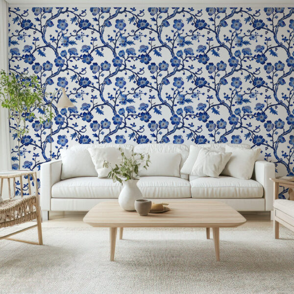 Elegant Blue Floral Botanical Wallpaper