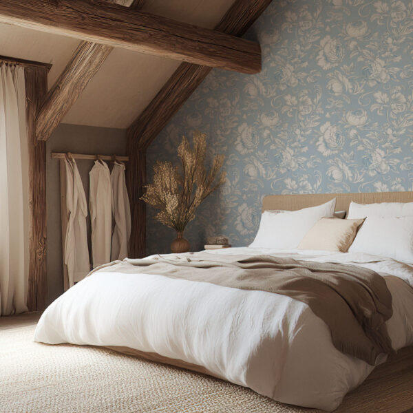 Elegant Floral Patterned Blue Wallpaper