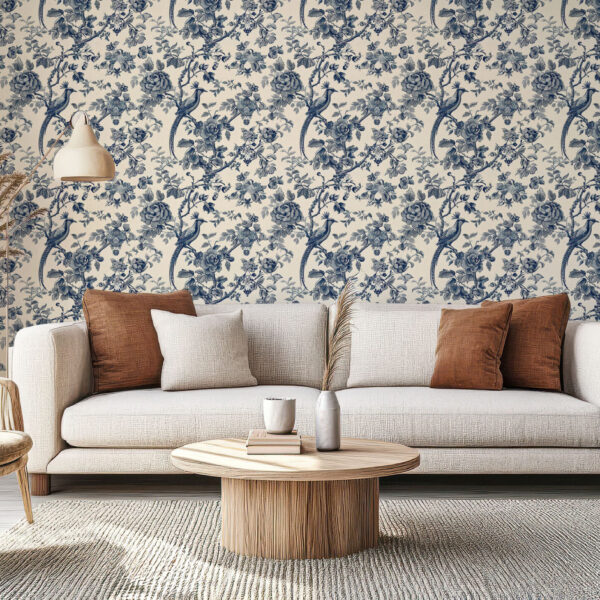 Elegant Blue Floral Botanical Wallpaper Design