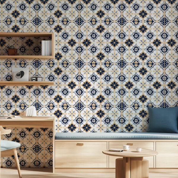 Elegant Geometric Floral Patterned Wallpaper