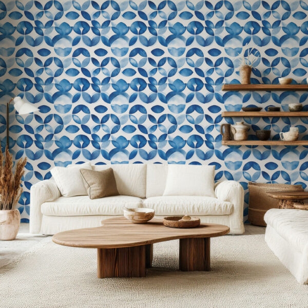 Abstract Blue Geometric Watercolor Wallpaper