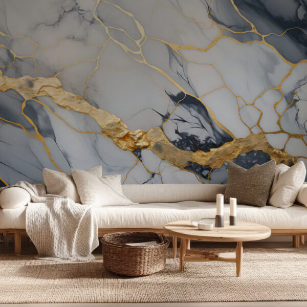 Elegant Marble Effect with Gold Veins Wallpaper