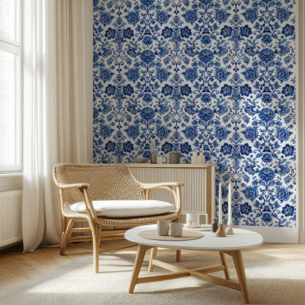 Elegant Floral Patterned Blue Wallpaper