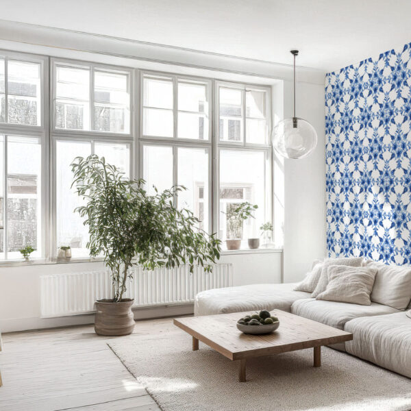 Elegant Blue Floral Watercolor Pattern Wallpaper