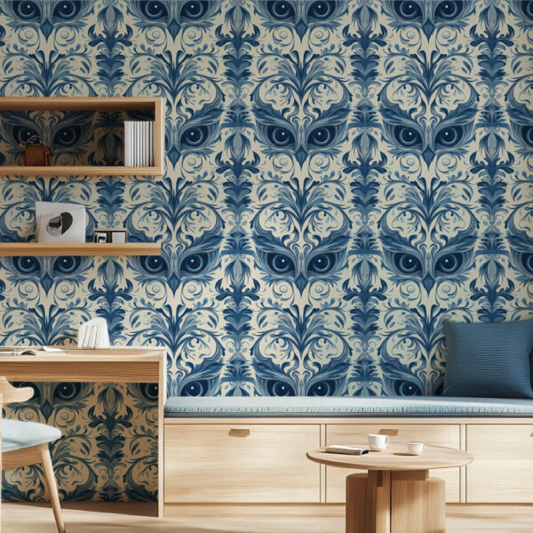 Elegant Blue Botanical Flourish Wallpaper
