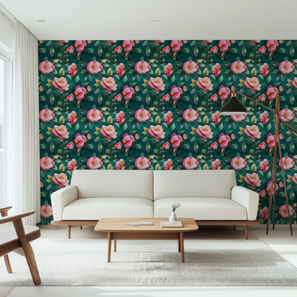 Elegant Floral Garden Teal Wallpaper