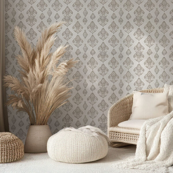 Elegant Vintage Damask Textured Wallpaper