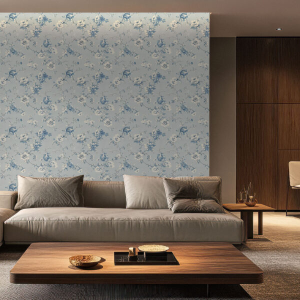 Elegant Blue Floral Botanical Wallpaper