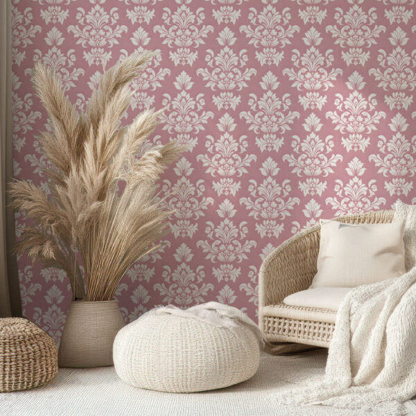 Elegant Pink Damask Floral Wallpaper