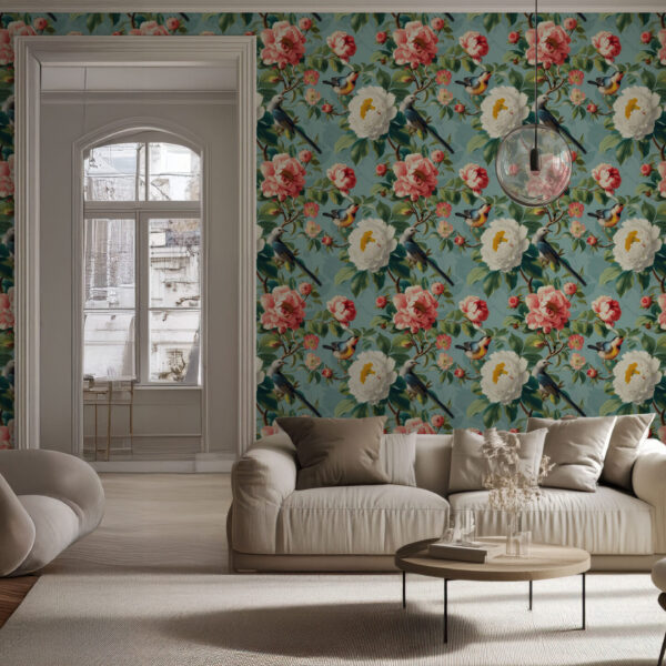 Elegant Floral and Bird Paradise Wallpaper