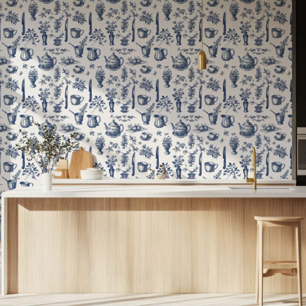Vintage Tea Set and Florals Wallpaper