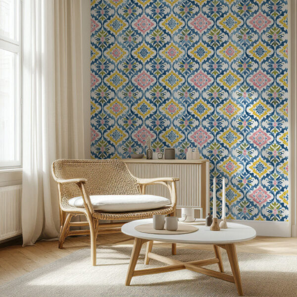 Vibrant Floral Mosaic Patterned Wallpaper