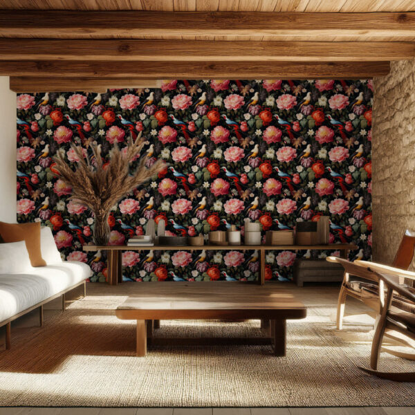 Elegant Floral and Bird Garden Mural Wallpaper