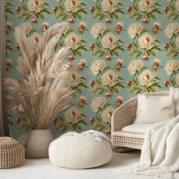 Floral Elegance Blue Background Wallpaper
