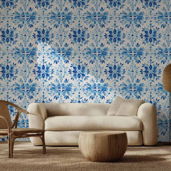 Elegant Blue Floral Watercolor Wallpaper