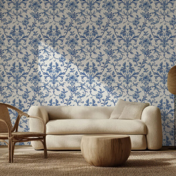 Elegant Blue Floral Botanical Wallpaper
