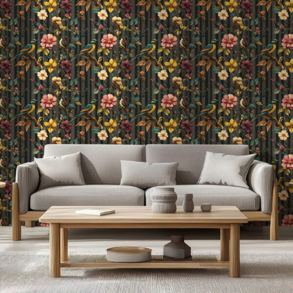 Vintage Floral and Birds Wallpaper Art