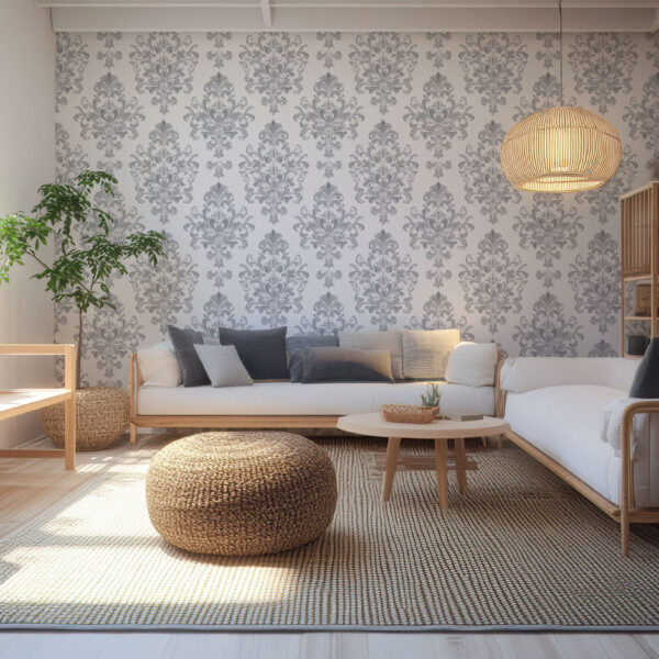 Elegant Baroque Floral Gray Wallpaper Design