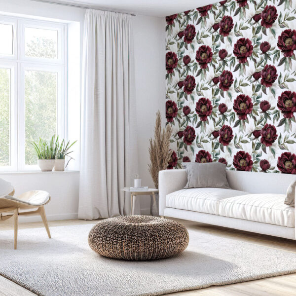 Elegant Burgundy Floral Watercolor Wallpaper