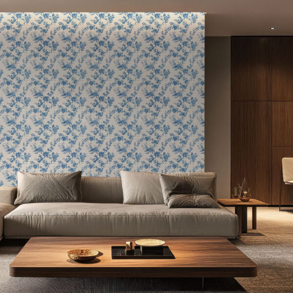Elegant Blue Floral Botanical Wallpaper