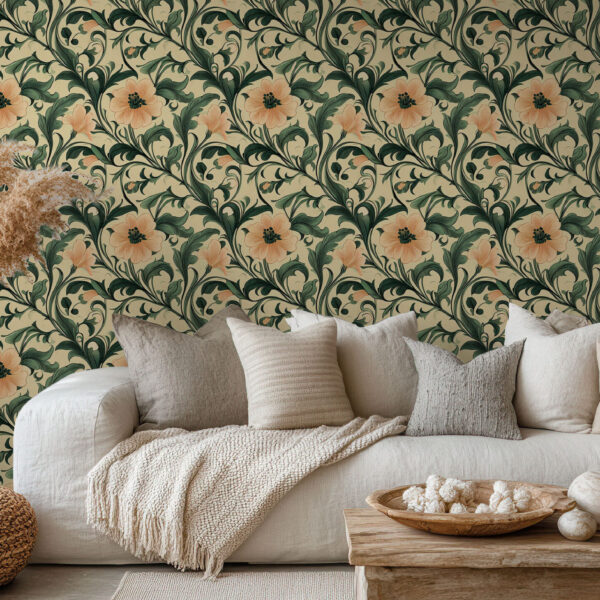Elegant Botanical Floral Art Wallpaper