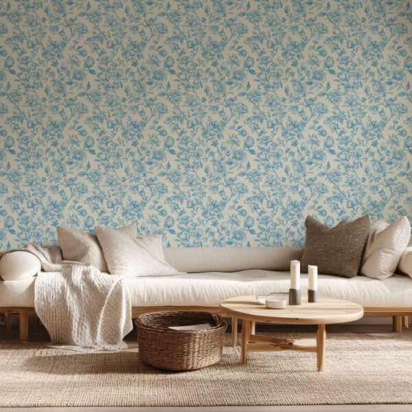 Elegant Blue Floral Botanical Wallpaper
