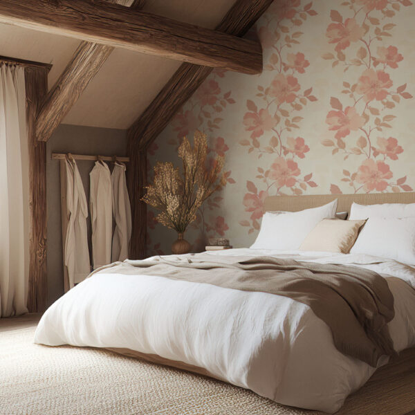 Elegant Floral Blossom Cream Wallpaper