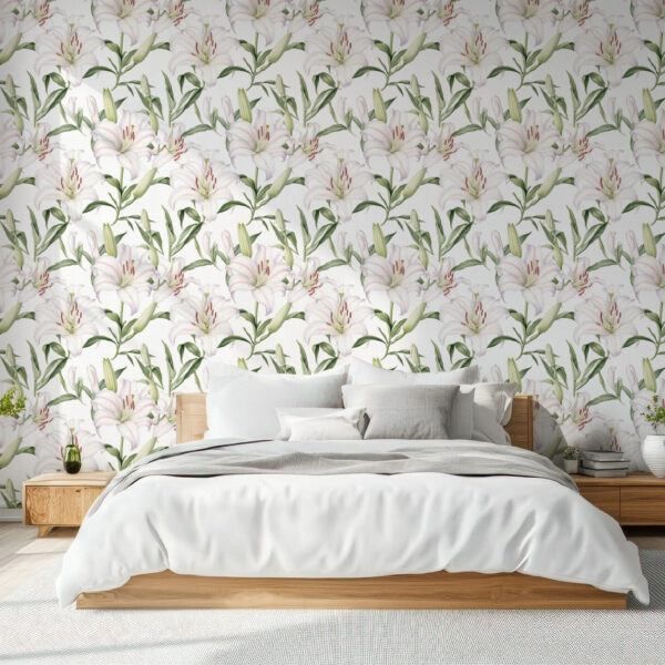 Elegant White Lily Floral Wallpaper Delight