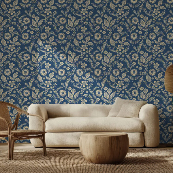 Elegant Floral Blue Botanical Wallpaper